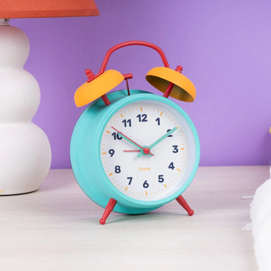 RELOJ DESPERTADOR RETRO CELESTE Y NARANJA