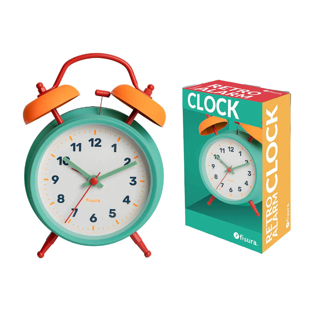 RELOJ DESPERTADOR RETRO CELESTE Y NARANJA