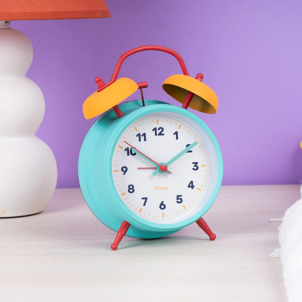 RELOJ DESPERTADOR RETRO CELESTE Y NARANJA