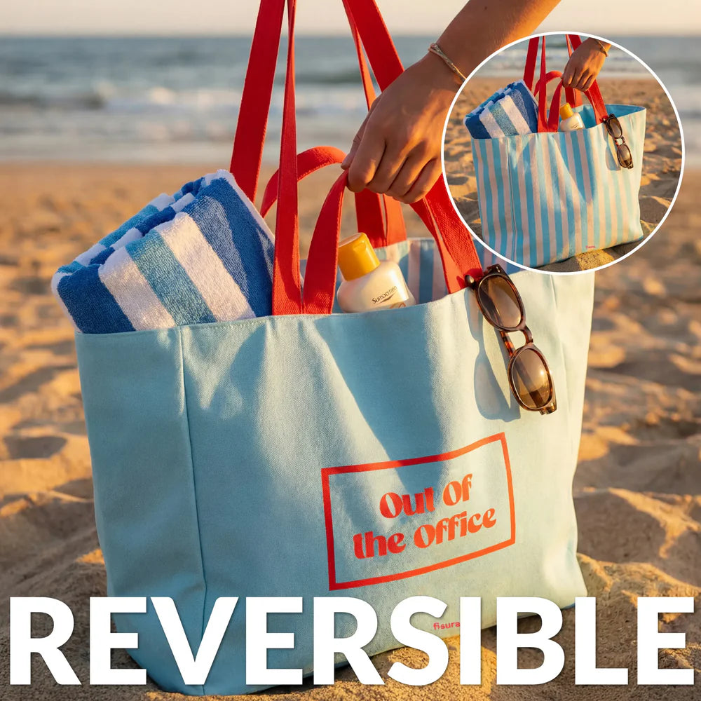 BOLSA DE PLAYA REVERSIBLE "OUT OF THE OFFICE"